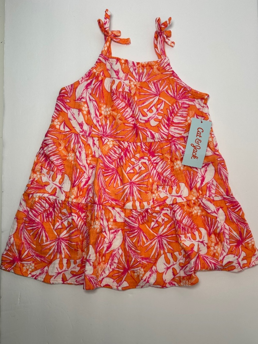Cat & Jack Toddler Dress 3T NWT Orange Pink Tropical Print Tie Strap
